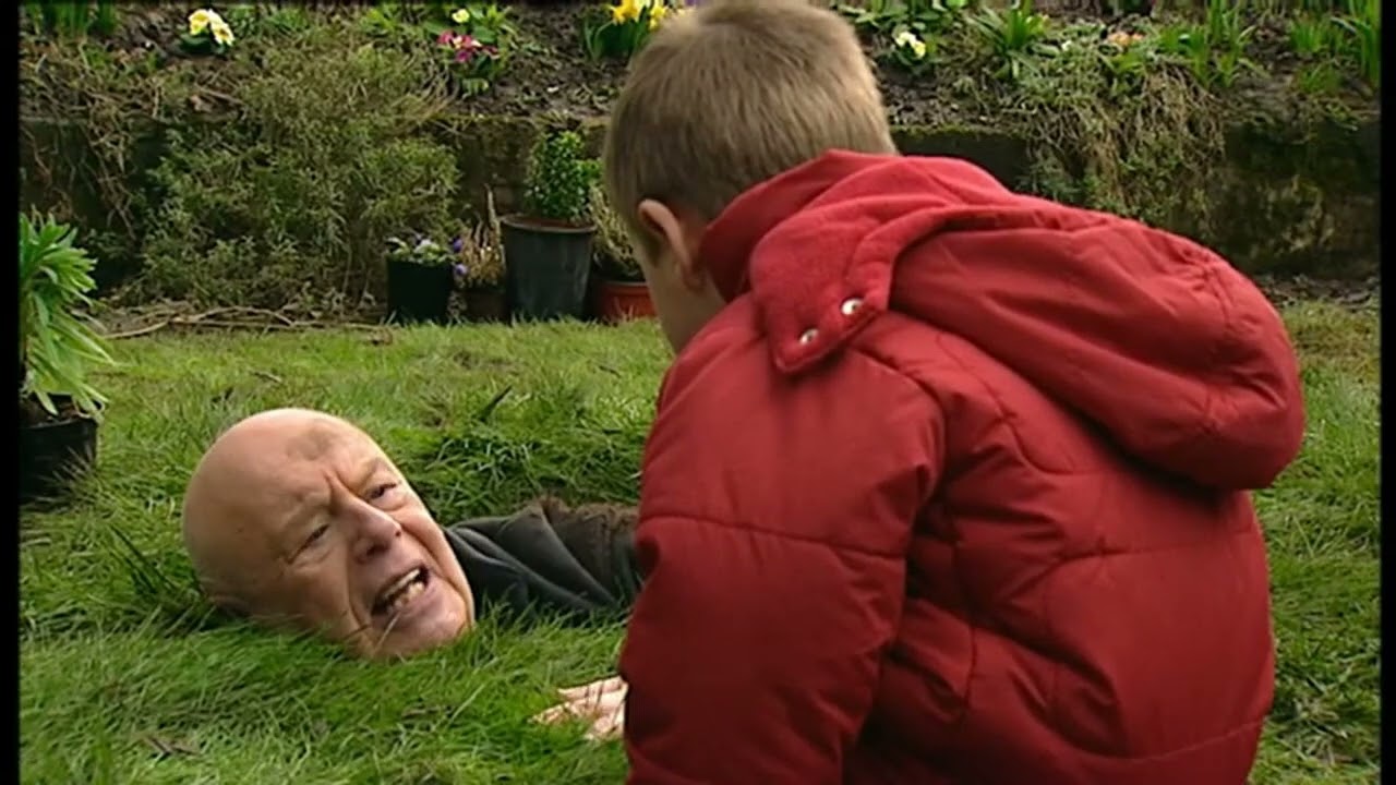Coronation Street - Fred Elliot potholing in Audrey Roberts garden - April 2005