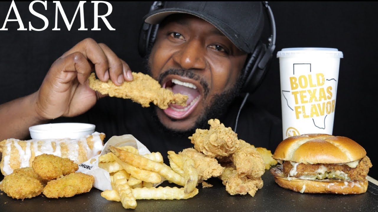 ASMR EATING CHURCHES CHICKEN SANDWICH, CHICKEN STRIPS, FRENCH FRIES, & APPLE PIE (NO TALKING) TCASMR