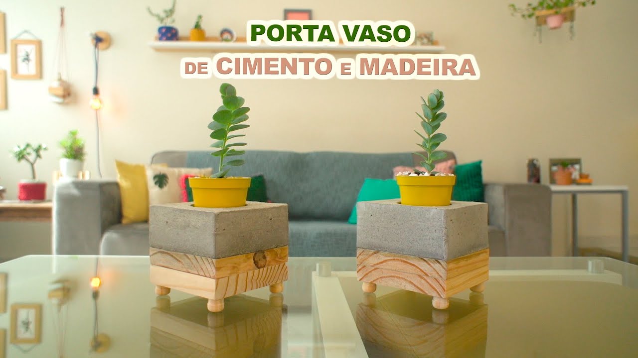 Porta Vaso de Cimento e Madeira