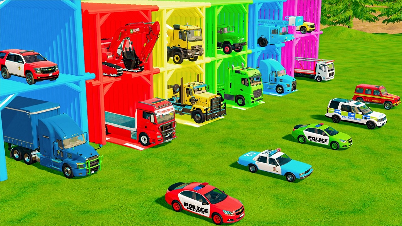 ALL RESCUE AND EMERGENCY VEHICLES, EXCAVATOR, POLICE CARS, DUMP TRUCK TRANSPORT TO GARAGE - FS22