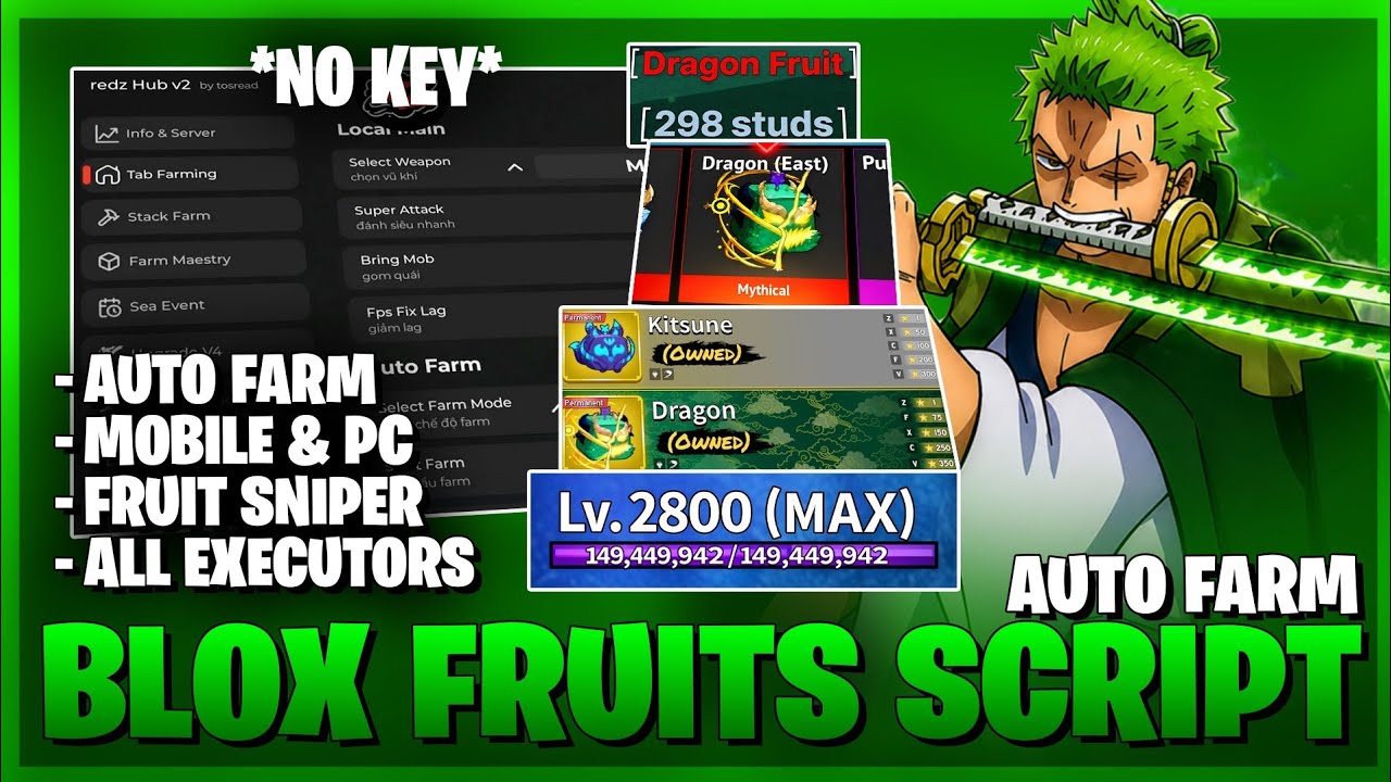 BLOX FRUITS Script No Key - AUTO FARM, FAST ATTACK, RAID, MASTERY, SEA EVENT, SPAWN FRUIT & MORE!