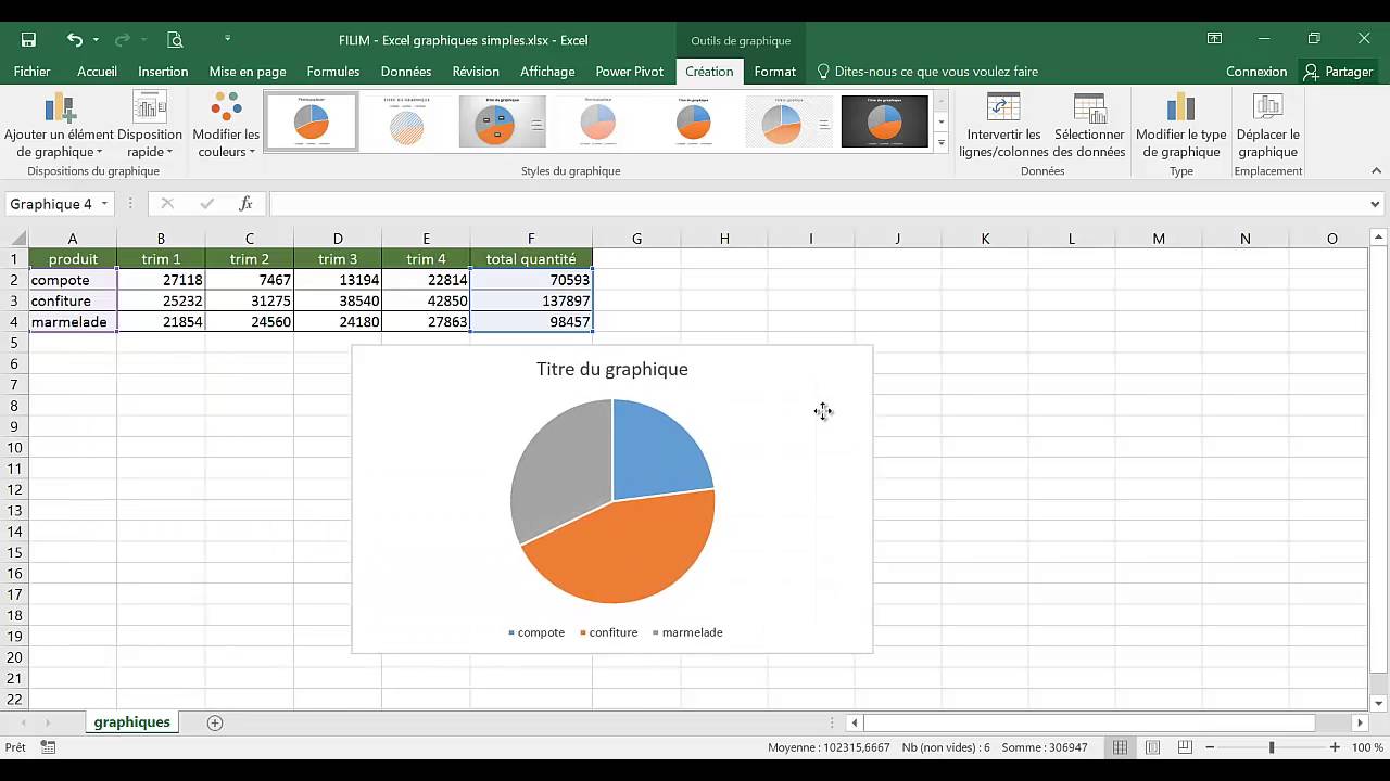 Excel - 1 Basique - Cours Graphique simple - secteur