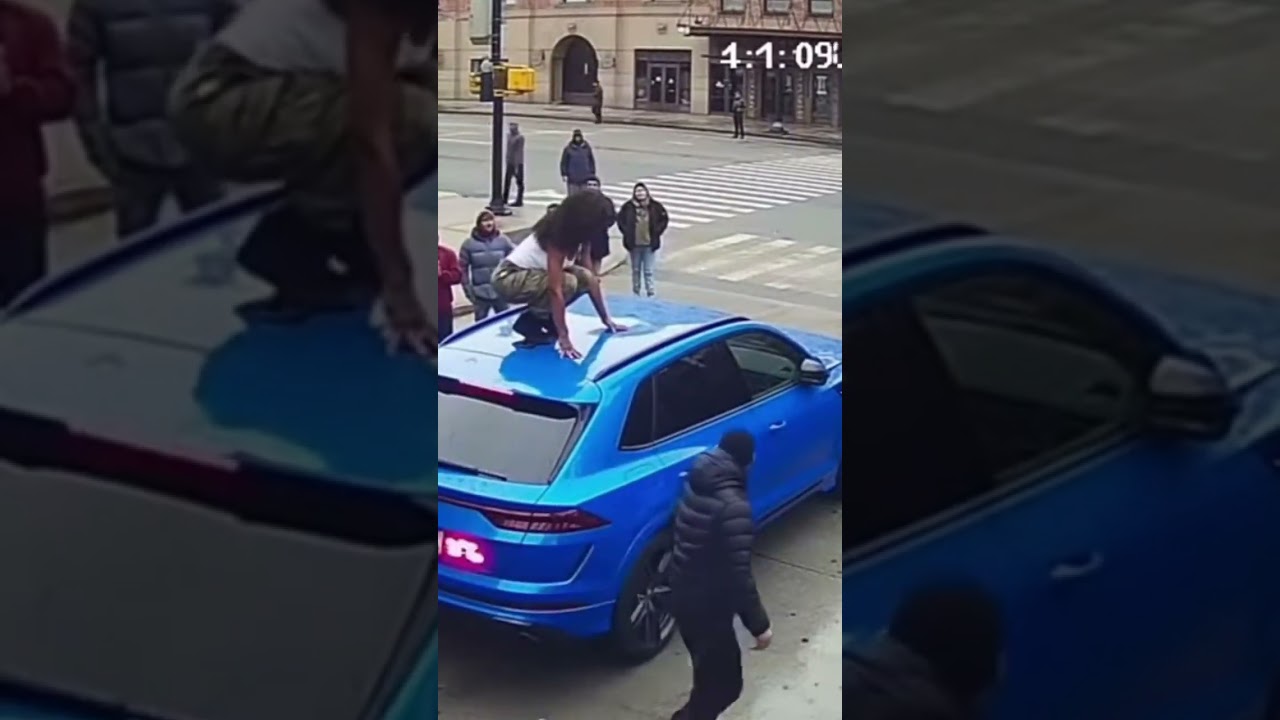 Security cam caught her *stomping out* an Audi RSQ8 😭💥 She really jumped ON the roof like it