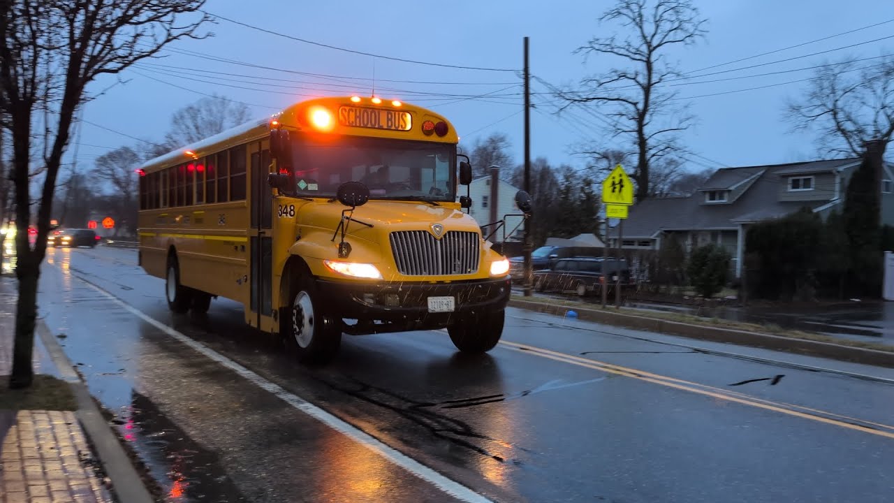 ride to school on 2021 IC CE school bus! (super rainy weather)