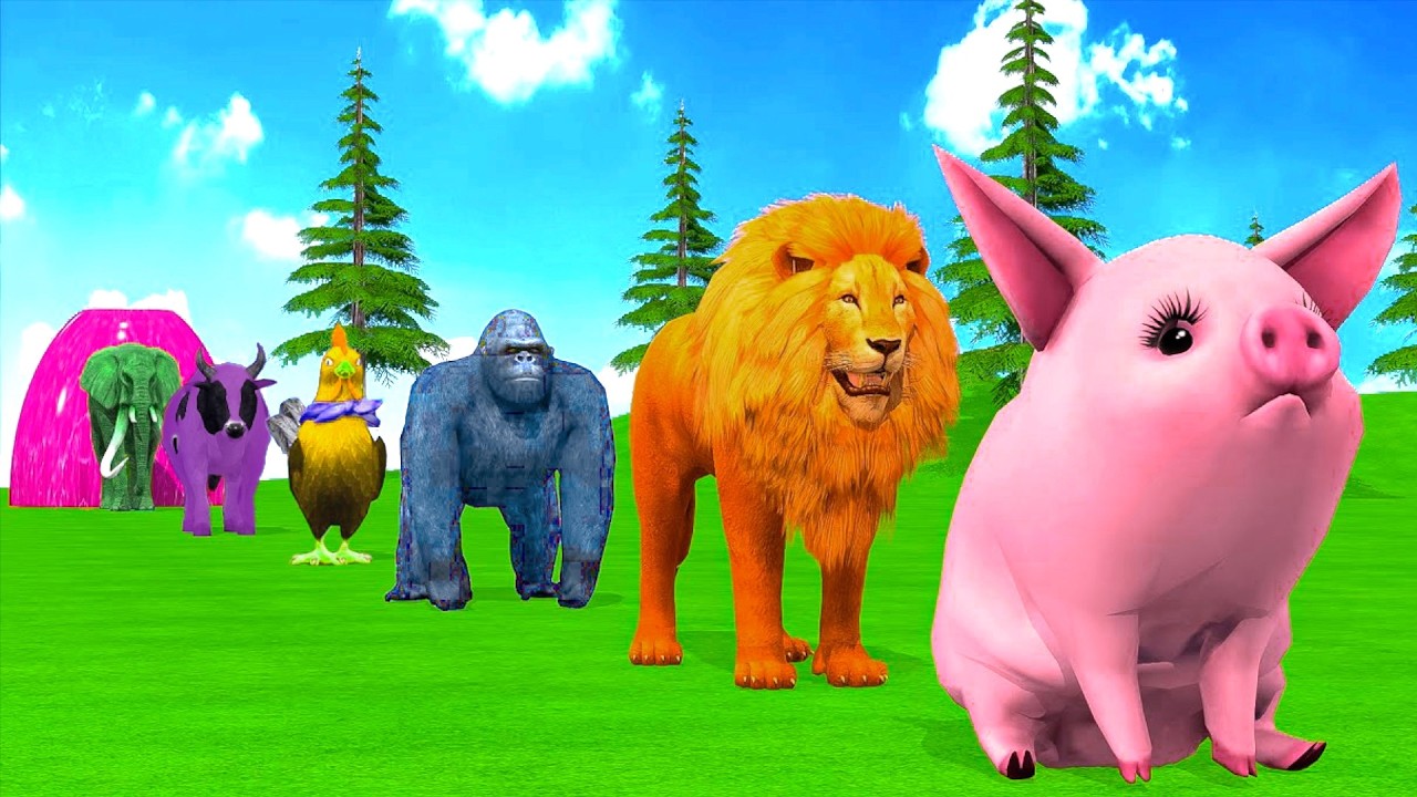 Long Slide Game With Cow Elephant Gorilla Hippopotamus Tiger 3d Animal Game Funny 3d Animals