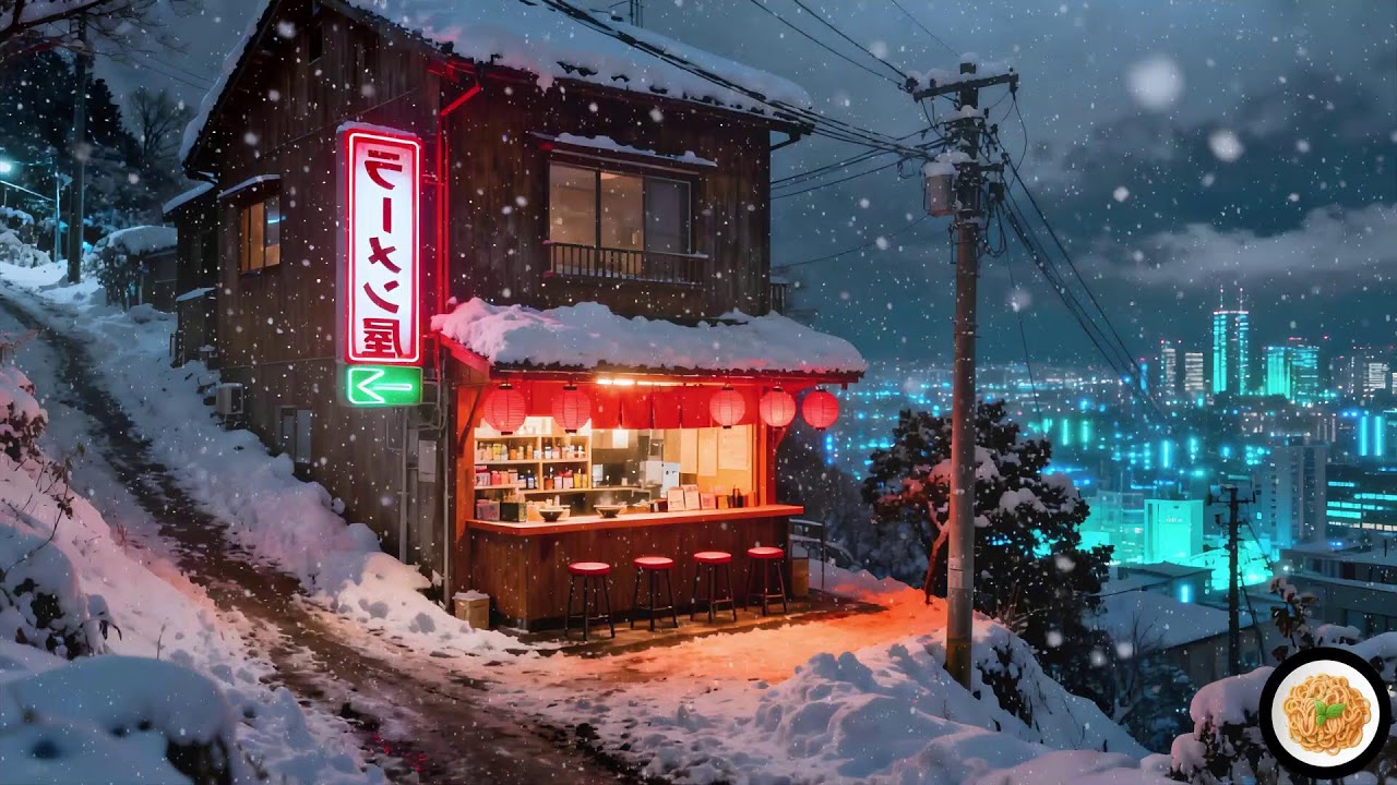 Snowfall Ramen & Coffee ☕🍜 | Calm Tokyo Night Lofi Vibes