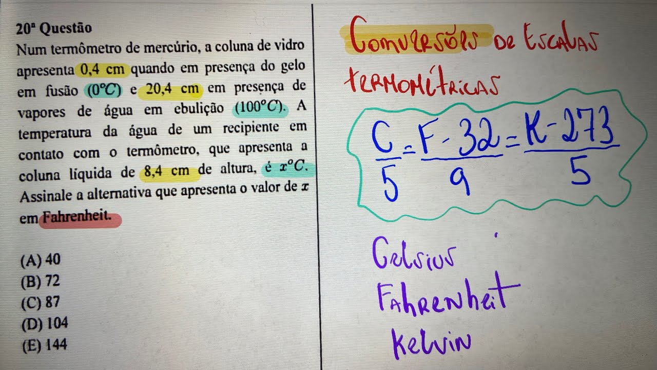 Prova do CFAQ-MOM 2024 -Matemática- Ciaga RJ - Questão 20 - Marinha Mercante - Escalas Termométricas