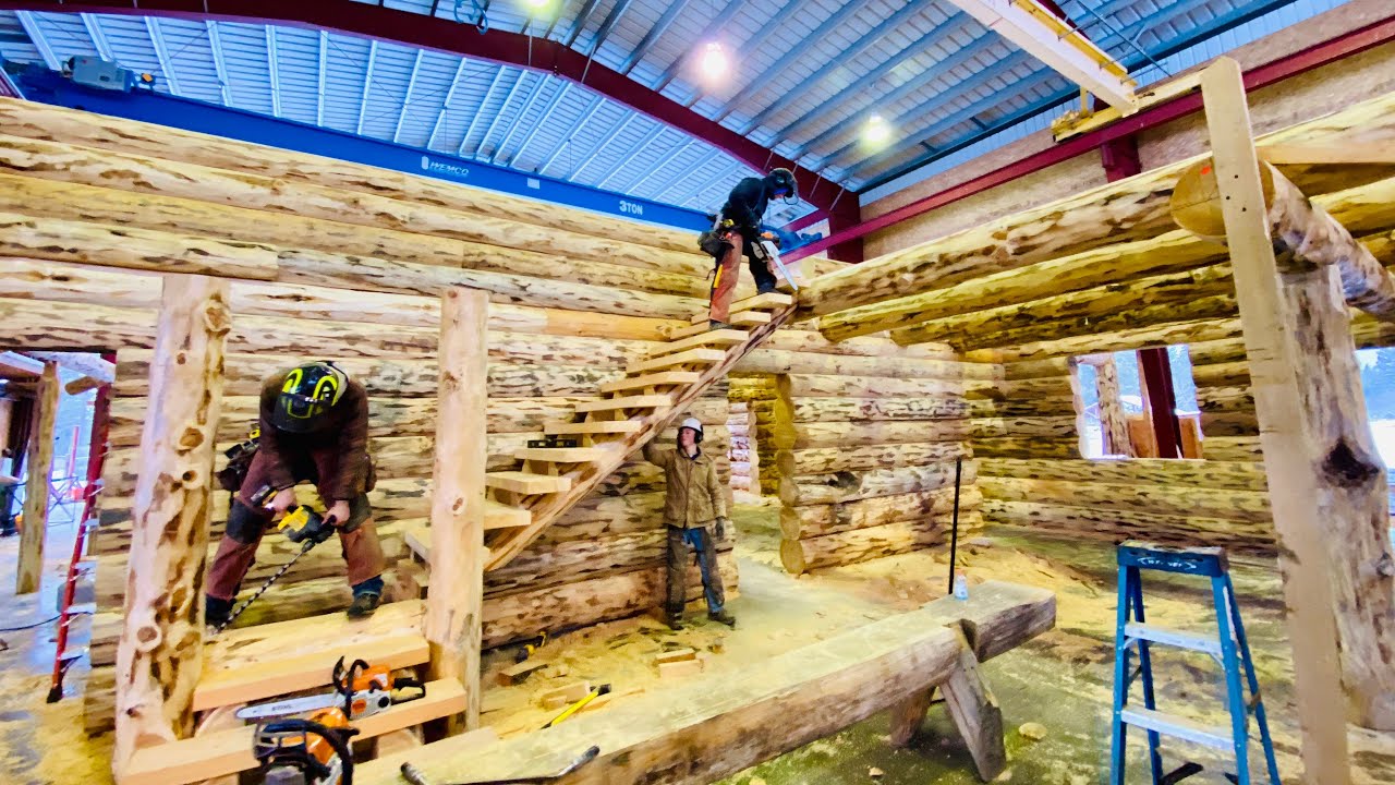 LOG LODGE IN MONTANA Part 1- Massive First Floor Pre- Assembly Handcrafting