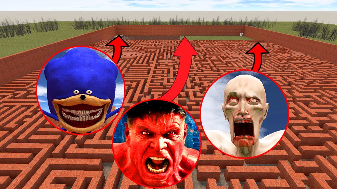 Epic Battle: SCP 096 vs Red Hulk vs Shin Sonic  in The Maze in Garry’s Mod!