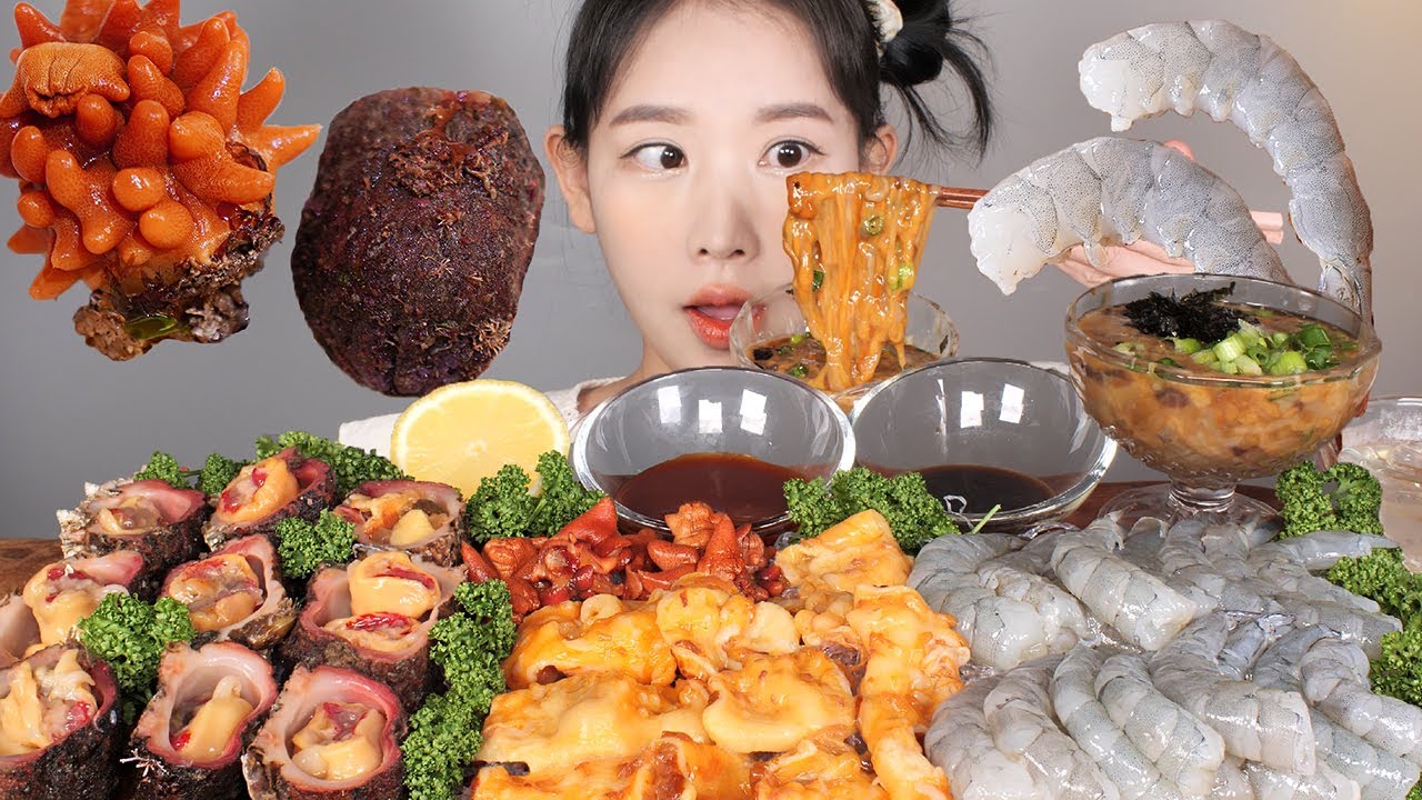 아 바다냄새🌊💙 해삼내장 생새우 돌멍게 꽃멍게 먹방 Raw Sea Squirts & Sea cucumber intestines &  Raw shrimp mukbang