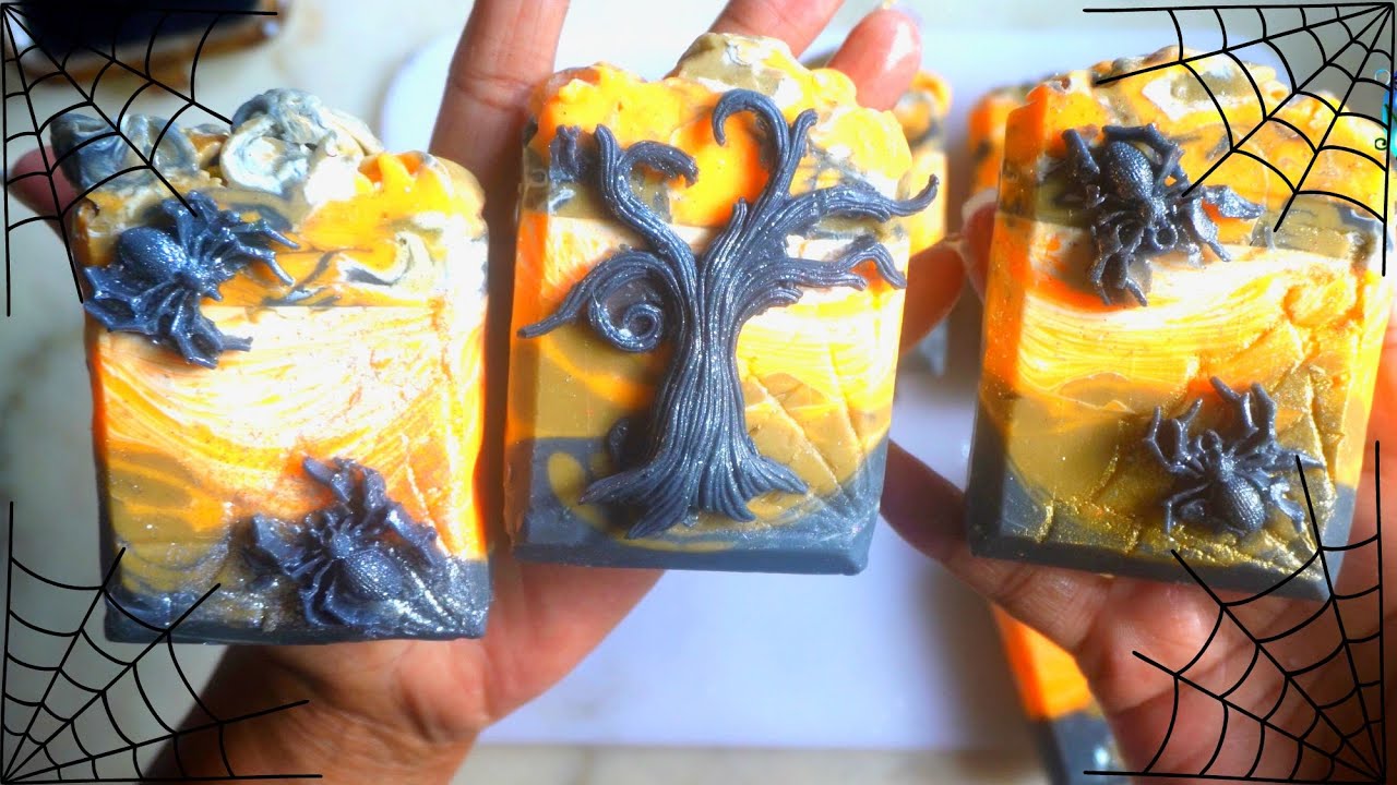 Web & Spider Design in Cold Process Soap using Cranberry Fig fragrance oil