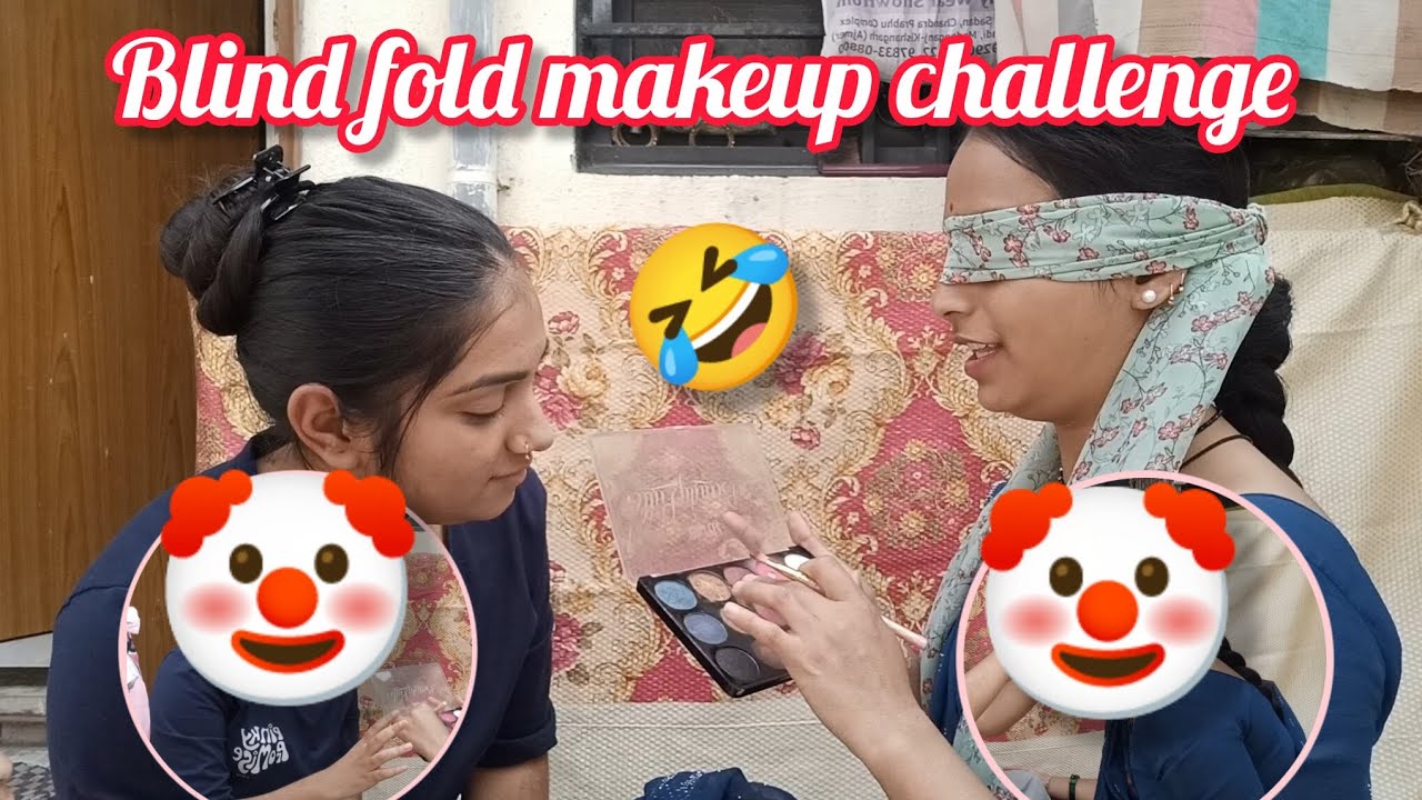 अंधा बनकर make-up करने का natija 🤡🤣ll blind fold makeup challenge 💄#familyvlog 