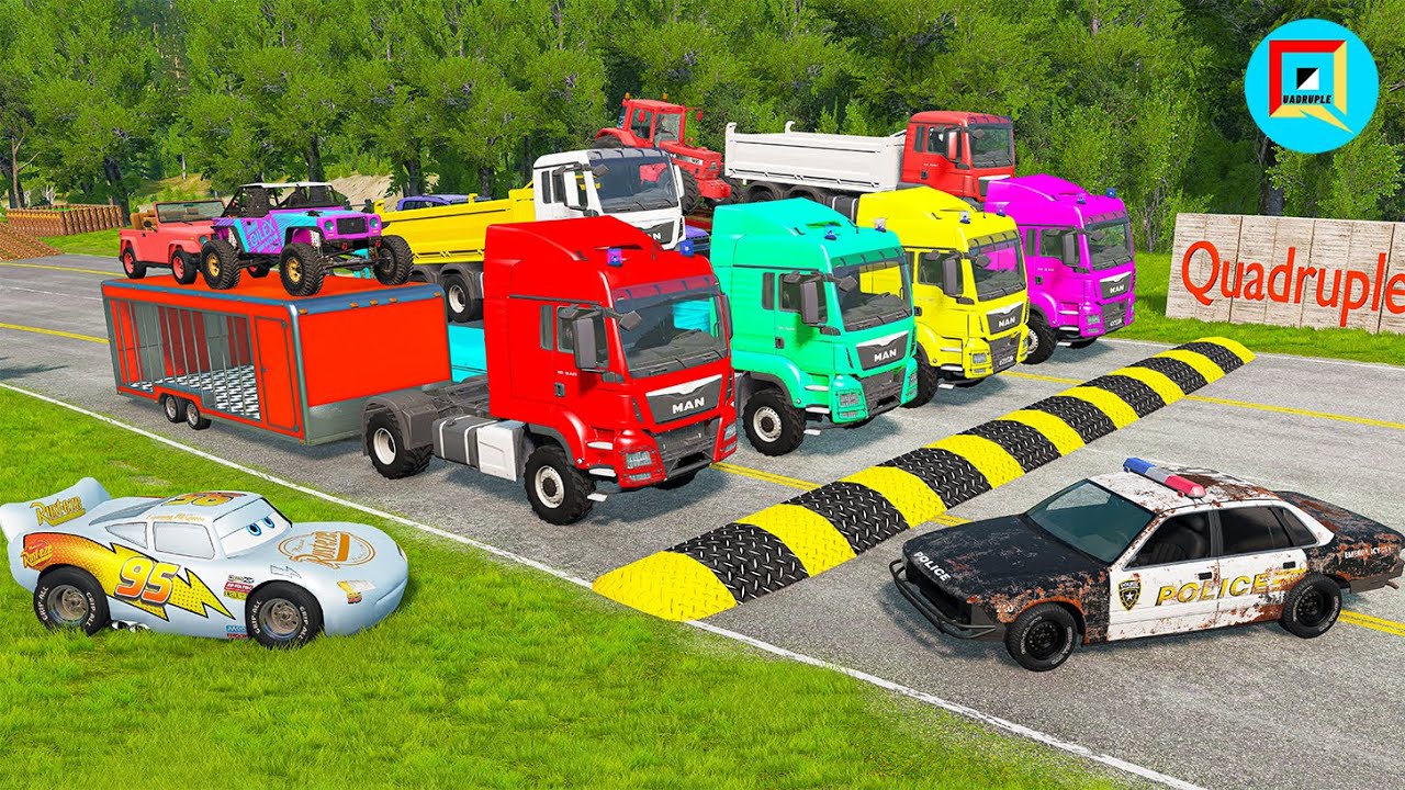 Четырехосные грузовики: перевозка автомобилей с прицепами-платформами | Машины против «лежачего п...