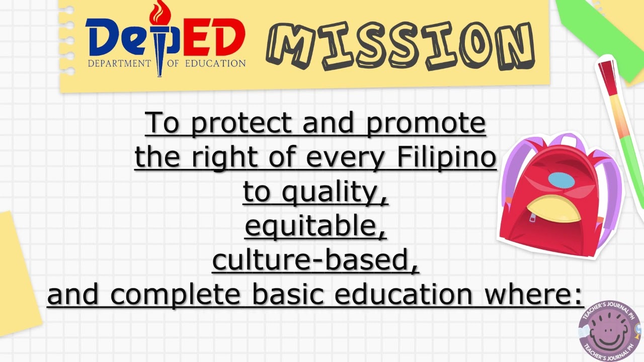 DEPED VISION MISSION CORE VALUES EASY TO FOLLOW FOR KIDS