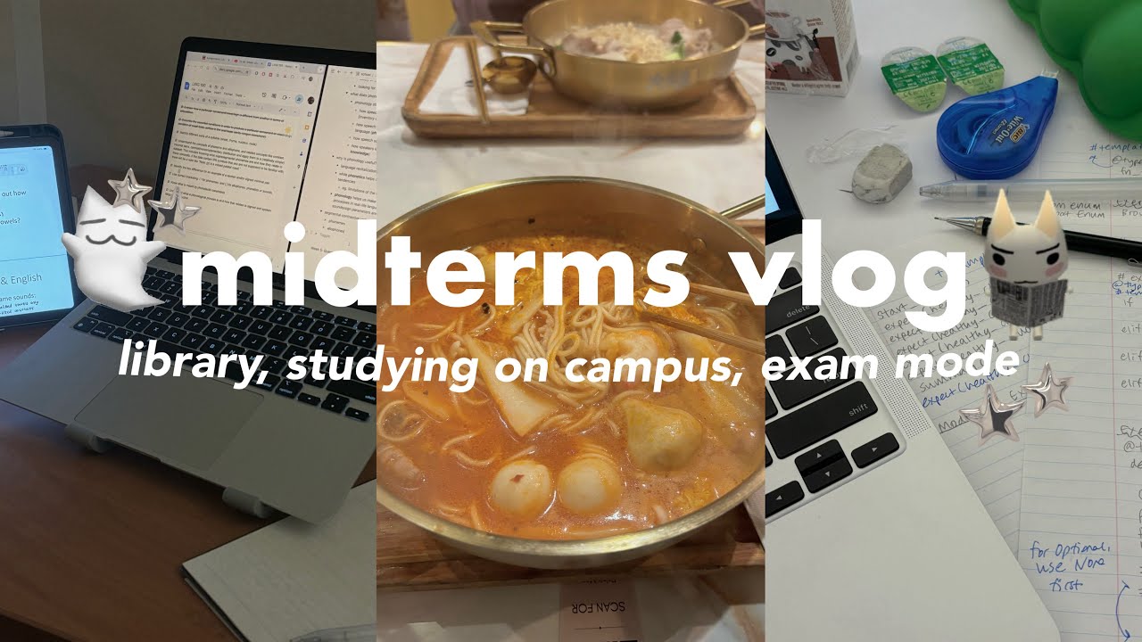 🫧 midterms week study vlog: studying on campus, cramming, going to the library, & good eats