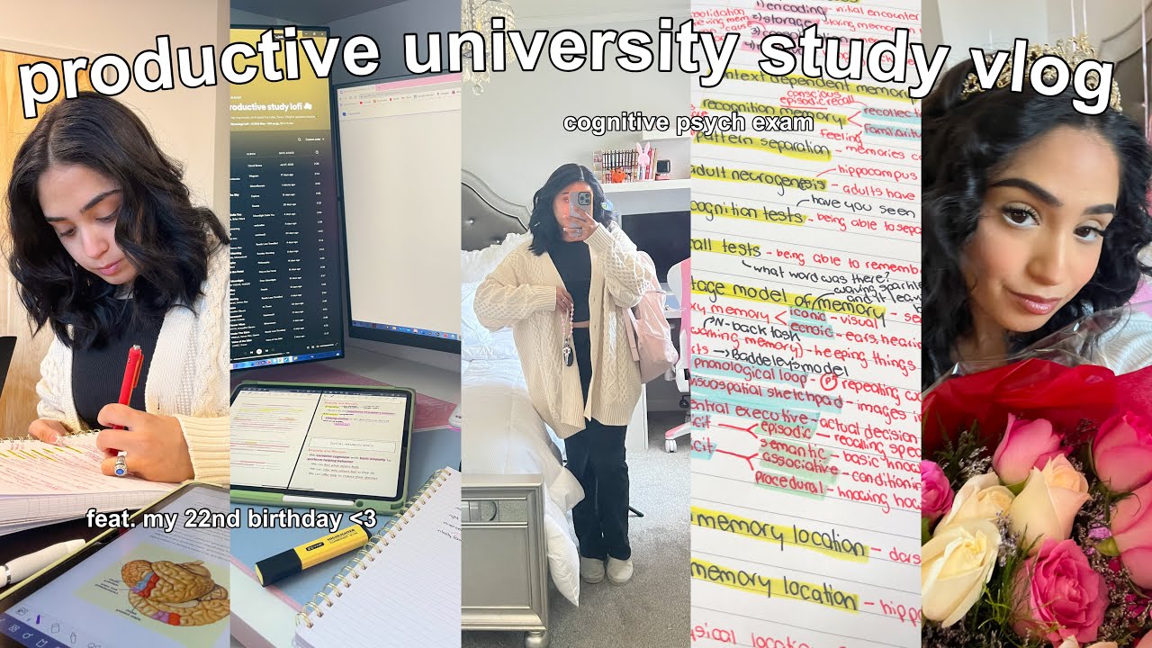 productive college vlog | studying for a psych exam, bday gifts, makeup haul + more