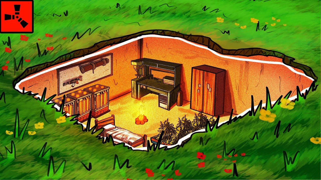 I Built a secret underground hideout in Official Rust...