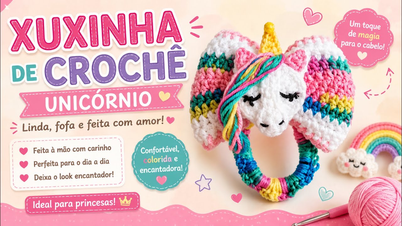 LAÇO E XUXINHA DE CROCHÊ UNICÓRNIO