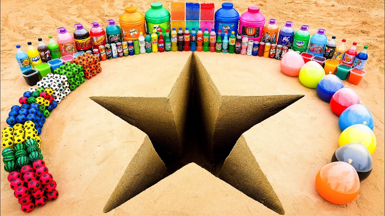 Big Toothpaste Eruption from Star hole, Giant Fanta, 7up, Coca Cola vs Mentos & Balls Underground