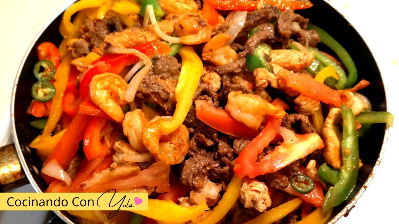 Como Hacer Fajitas Cielo Mar y Tierra. Delicioso y Facil.
