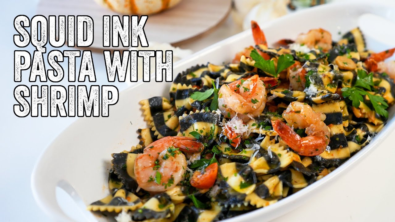 Squid Ink Pasta with Shrimp (Easy Halloween Recipe) | Chef Julie Yoon
