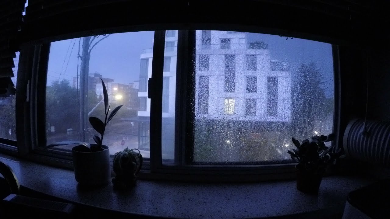 ASMR | Relaxing Heavy Rain Sound | Thunderstorm City Window View | Unedited