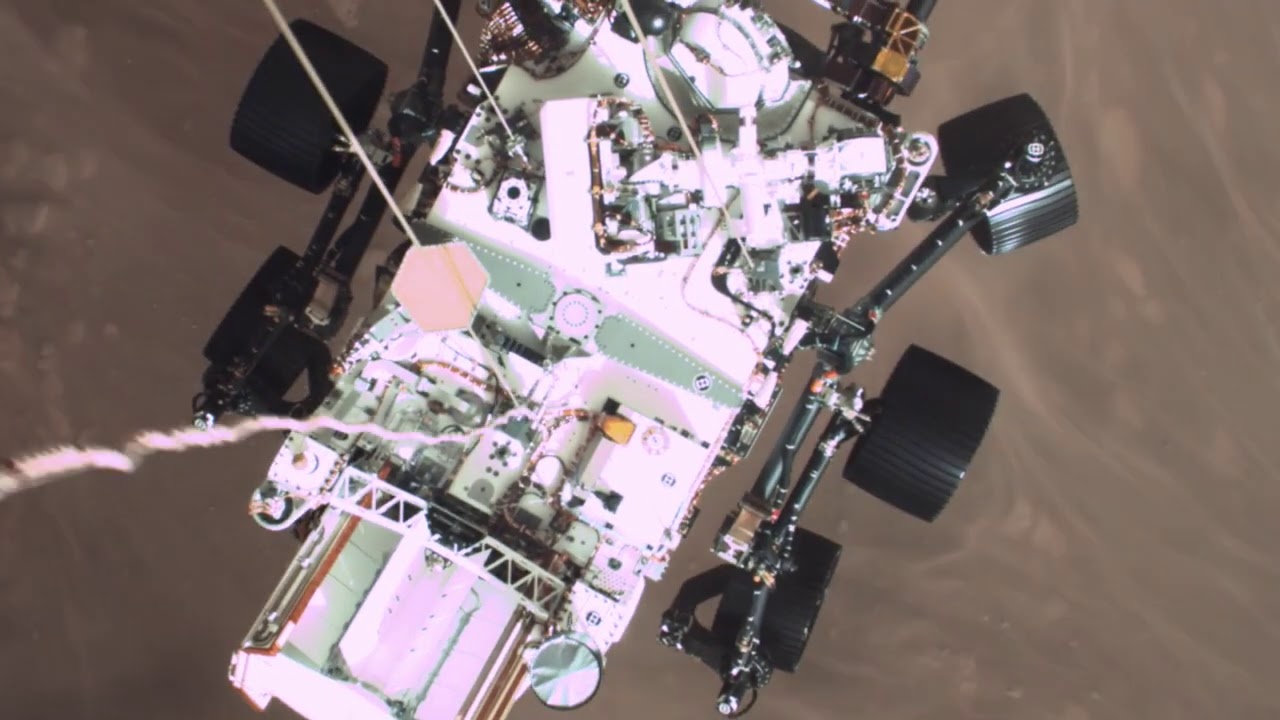 Perseverance&rsquo;s Descent & Touchdown on Mars: Descent Stage Down-Look Camera POV (Official NASA Clip)