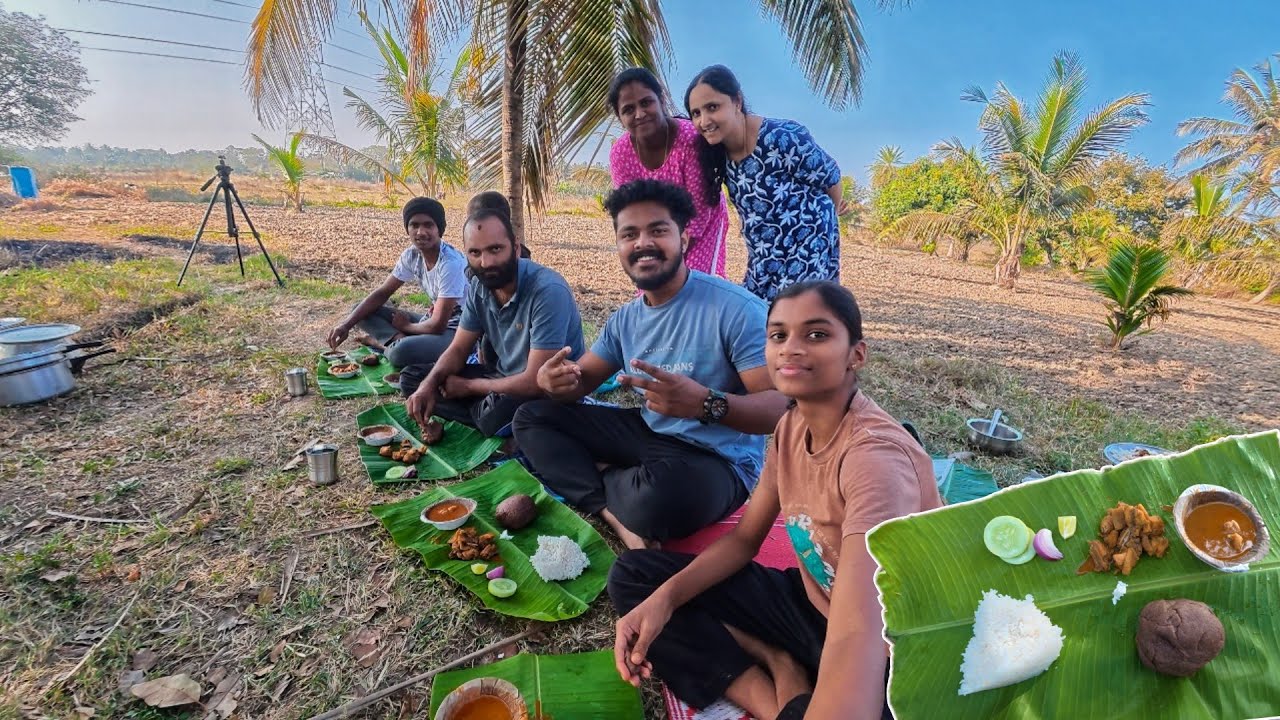 Village Outdoor Cooking With Family 😍 Pure Naati Style Chicken Sambar 🤤 ಬಾಳೆದೆಲೆ ಊಟ 😋