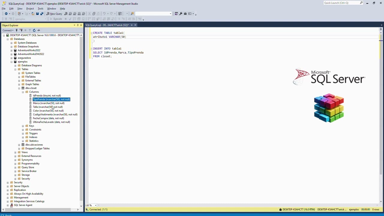 SQL Server 2022 - Sentencia INSERT INTO SELECT