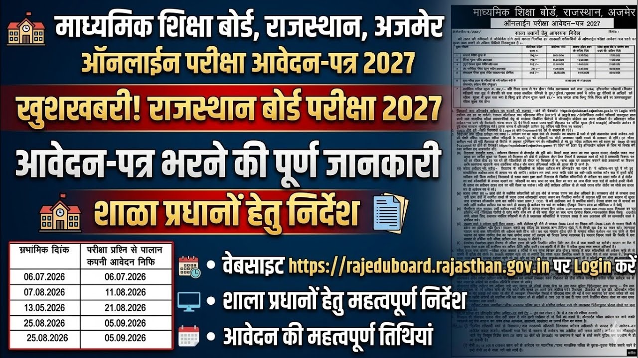 RBSE 10th & 12th Board Exam 2027 | Form Start Date | Exam Fees | Full Details |