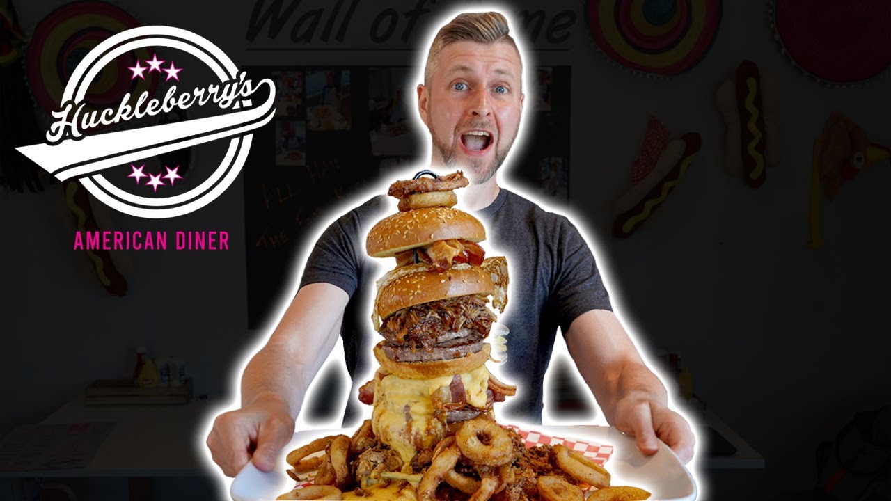 BURGER-POCALYPSE CHALLENGE NEW RECORD? 5 POUNDS UNDER 7 MINUTES? Huckleberry's Man vs Food|UK Tour#5