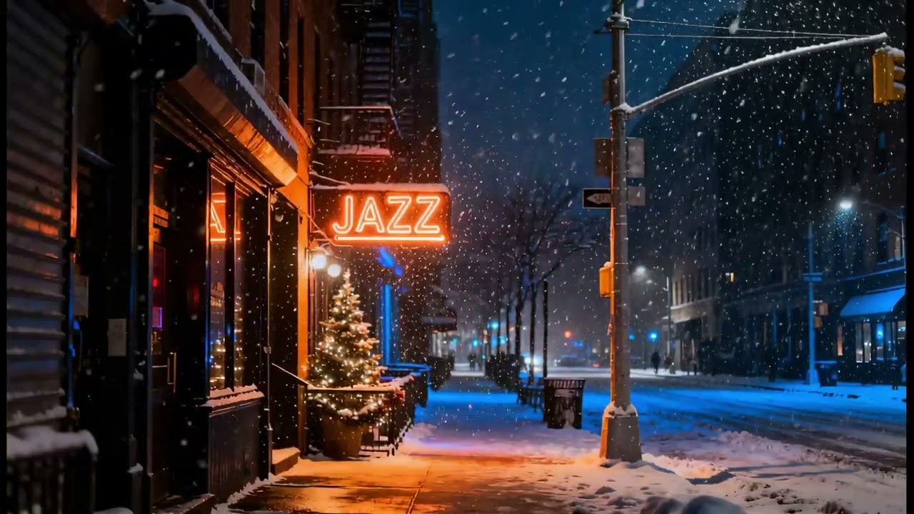 Winter Night Jazz in New York 🎷Snowy NYC Jazz | Night Ambience