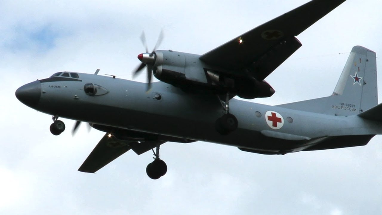 Ан-26М &laquo;Спасатель&raquo; бортовой № RF-36027 взлет и посадка