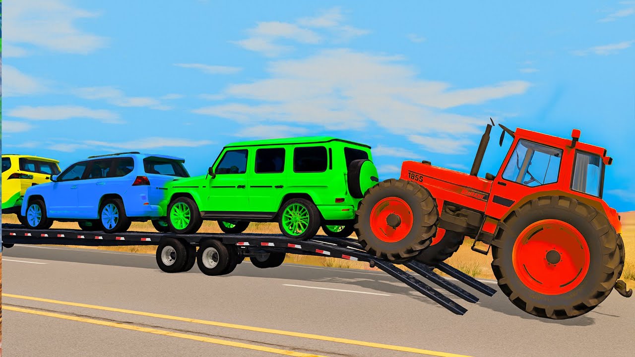 Flatbed Trailer McQueen - Transportation with Truck | Pothole vs Car - BeamNG.Drive #11