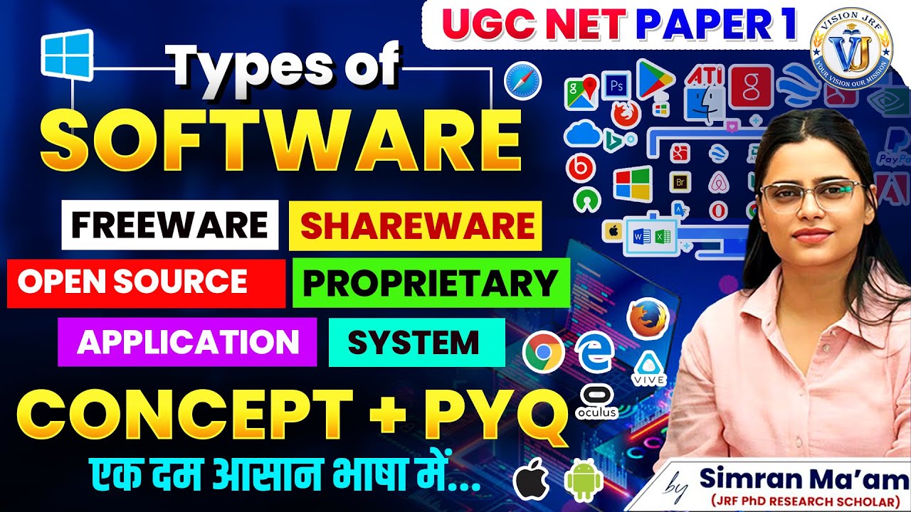 UGC NET Paper 1 | Types of Software Explained | Concept + PYQ by Simran Ma’am | Vision JRF
