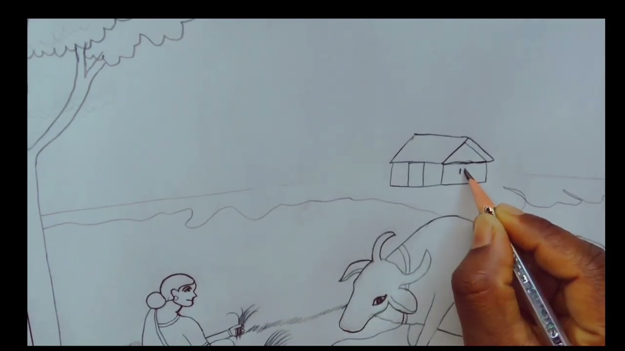 Village scenery drawing | kids and art Aayang drawing 