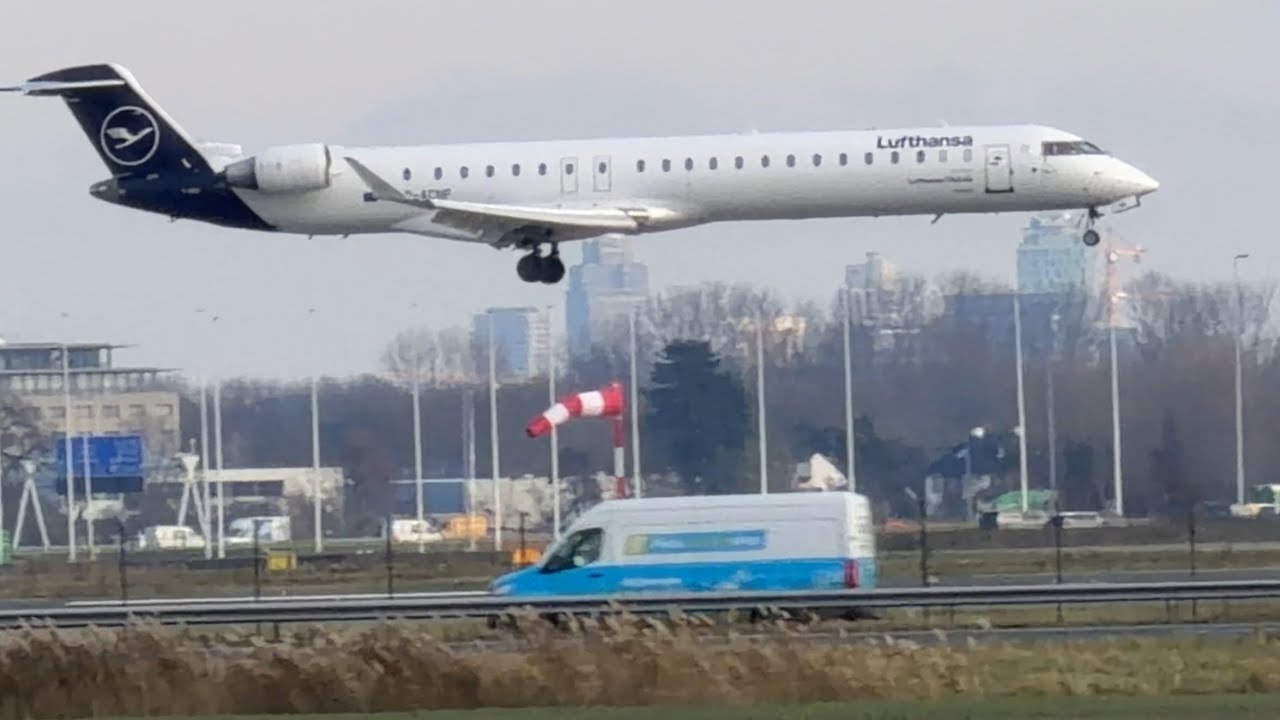 MITSUBISHI CRJ-900LR LUFTHANSA FRANKFURT TO AMSTERDAM  LANDING SCHIPHOL AIRPORT DACNF PLANE SPOTTING