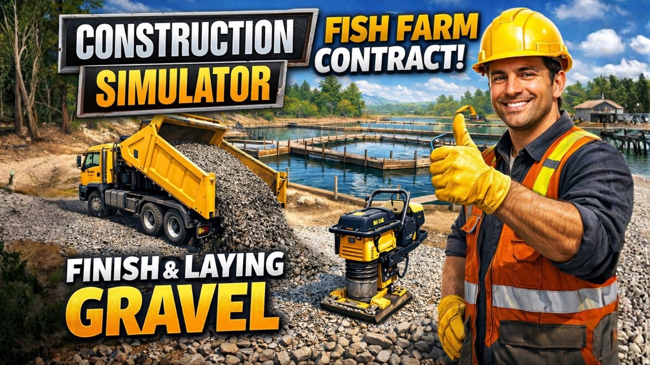Construction Simulator – Fish Farm Contract Finale | Finishing the Build & Laying Gravel