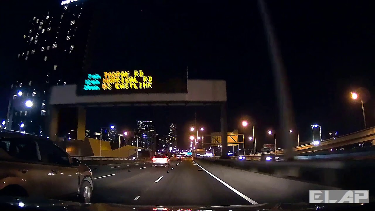 DASH CAM MELBOURNE, AUSTRALIA  -  night drive along M2 through the city  4K
