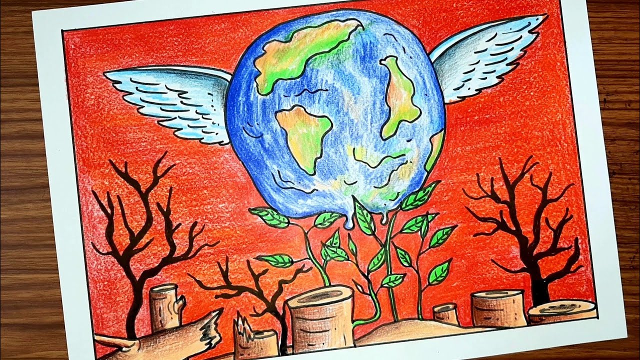 World Earth Day drawing easy | Poster drawing on Save Earth for beginners |