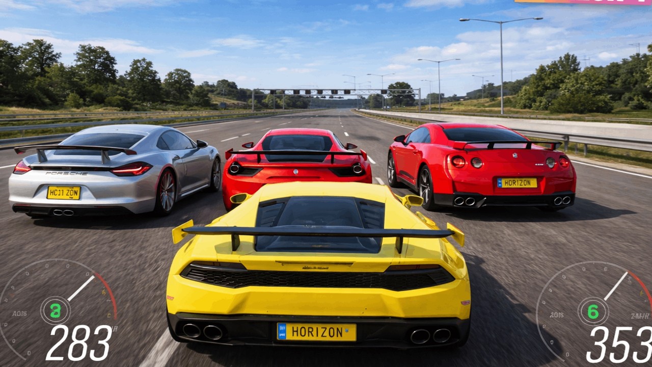 Which Supercar is Fastest? Cayman GTS vs Ferrari 488 vs GTR R35 vs Huracan | Forza Horizon 4 Highway