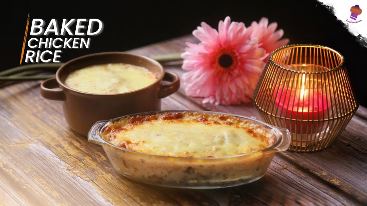 Baked Chicken Rice | Cheesy Chicken Mushroom Baked Rice | Dinner Recipe@Cookomania