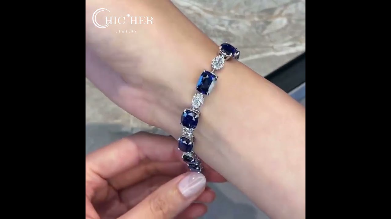 Fashion Two-tone Sapphire & White Sapphire Bracelet Chain