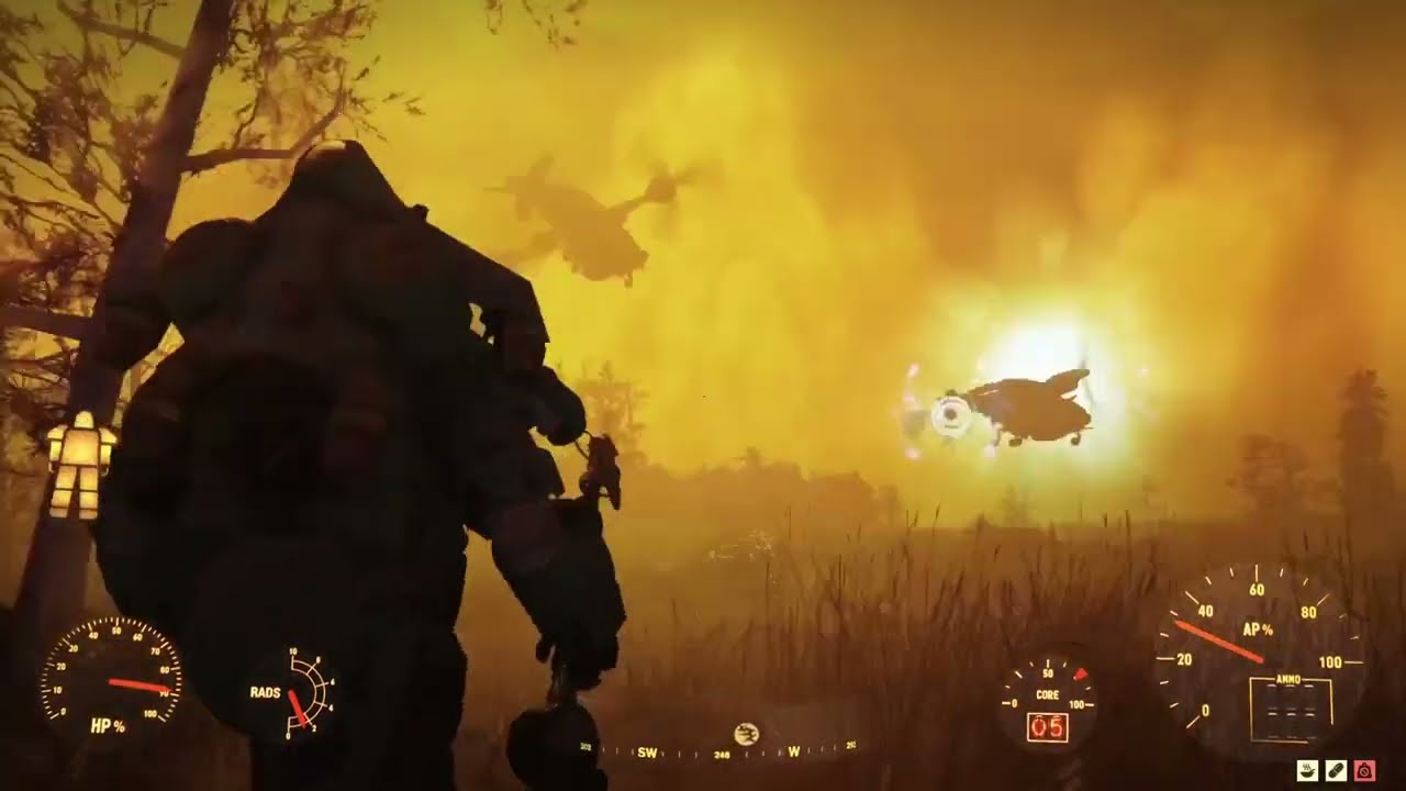 Fallout 76 Vertibot vs Scorchbeast Fight