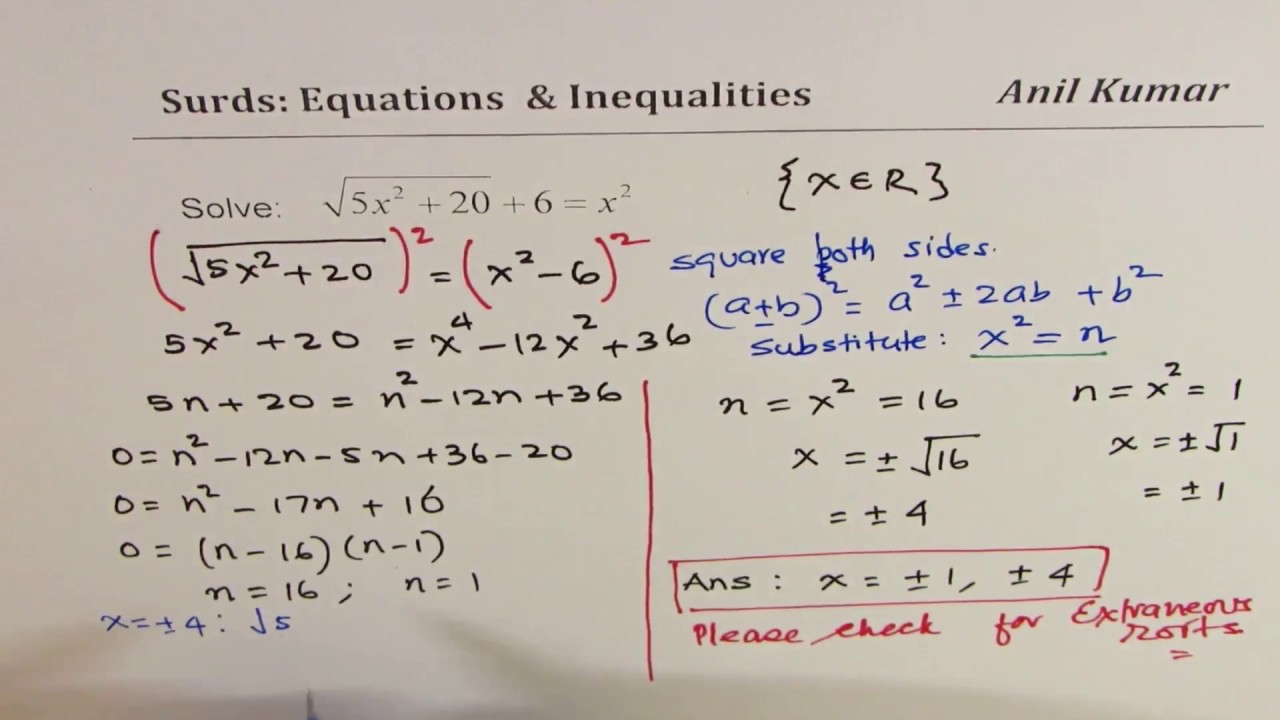 Surds Equations with Radicals Cambridge O plus Level - EDEXCEL - GCSE - SAT