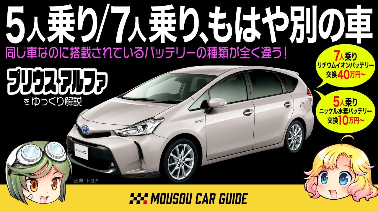 【不思議車】プリウスαの5人乗りと7人乗りでは駆動用バッテリーの種類が違う！EVの世界で言えばもうそれは別の車ですよね？〜ゆっくり解説