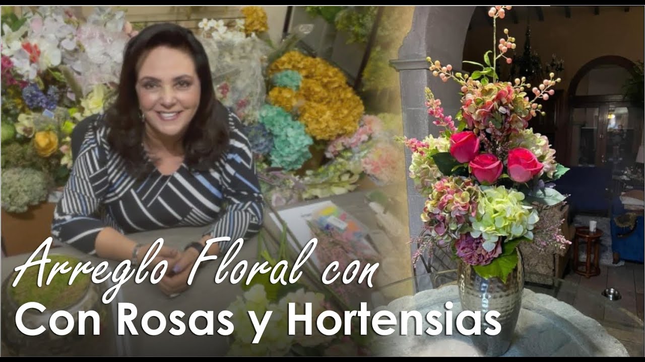Elaborando un Arreglo Floral para Recibidor con Rosas y Hortensias
