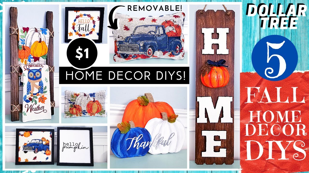 5 DOLLAR TREE DIY & DOLLAR GENERAL Fall Home Decor Ideas | HOME Sign | Pillows | Wall Art | Ladder