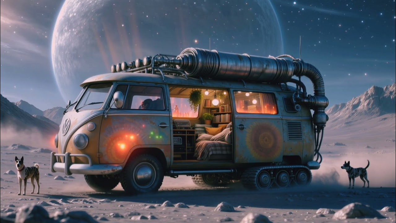 Lo-fi Hippie Van in Cinematic Sci-Fi Style