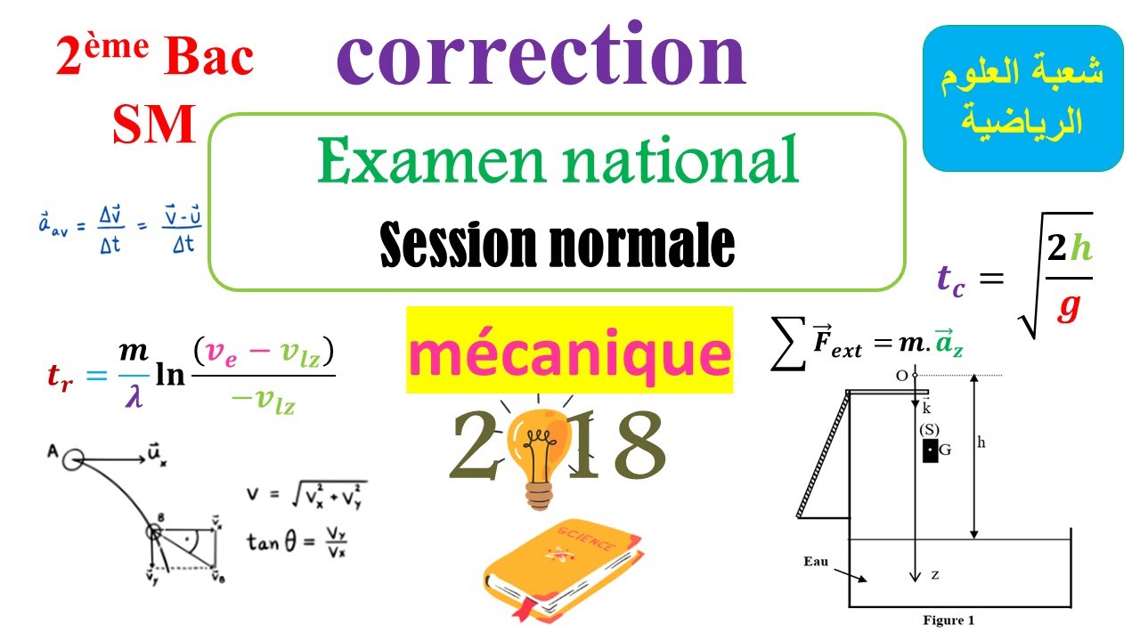 correction de l'examen national 2018 mécanique filière SM- chute verticale-